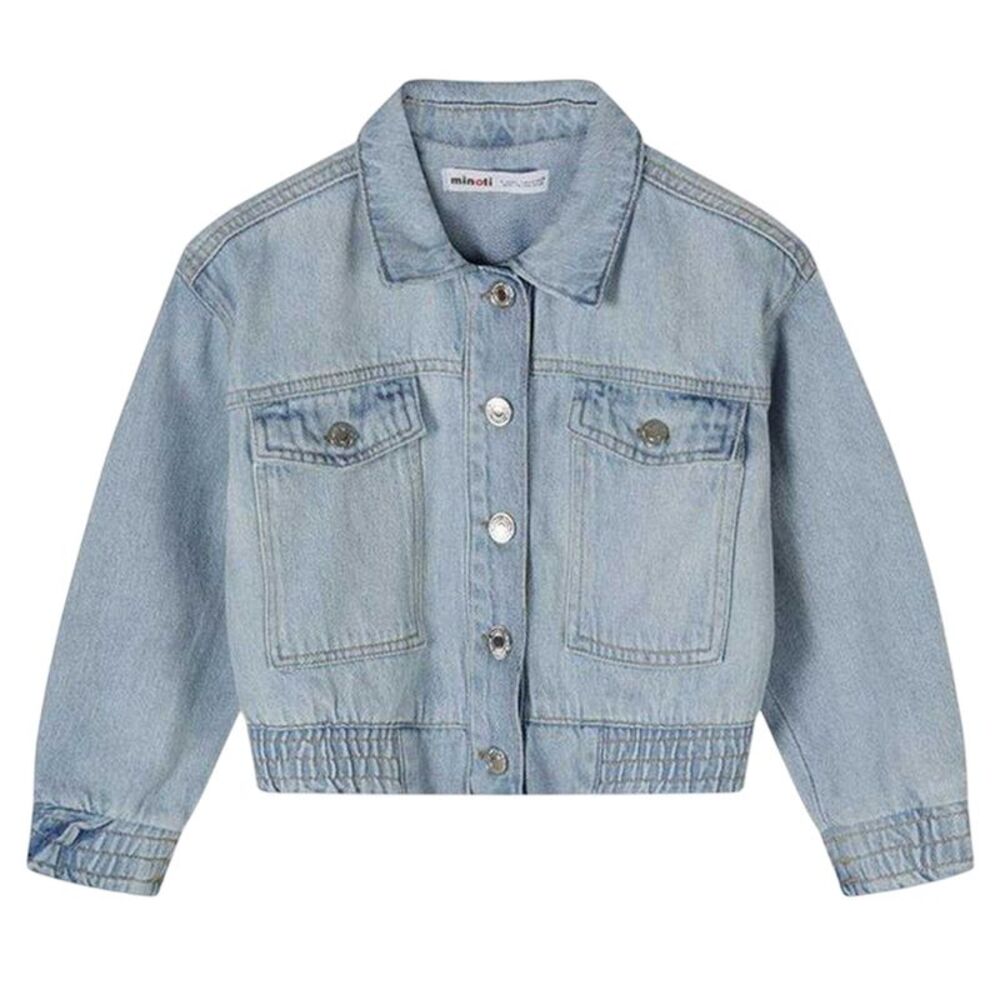 Minoti Girls Denim Cropped Bomber Jacket / Light Blue